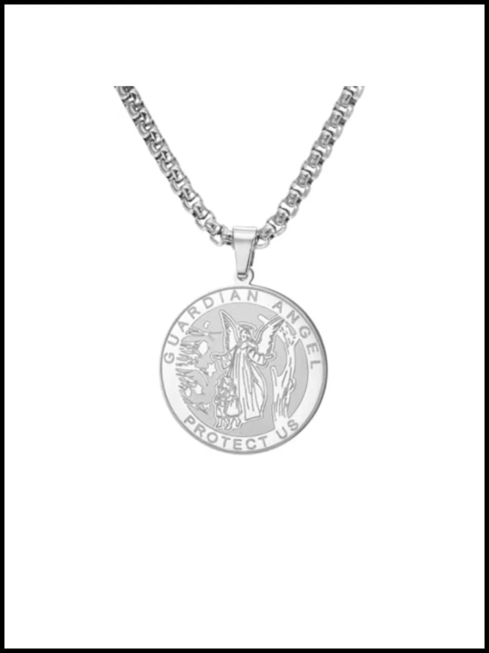 Guardian Angel Stainless Steel Pendant Necklace, Religious Protection Jewelry